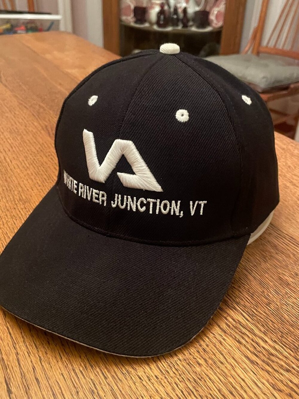 White River Junction, Vermont Black Hook and Loop Baseball Hat Cap